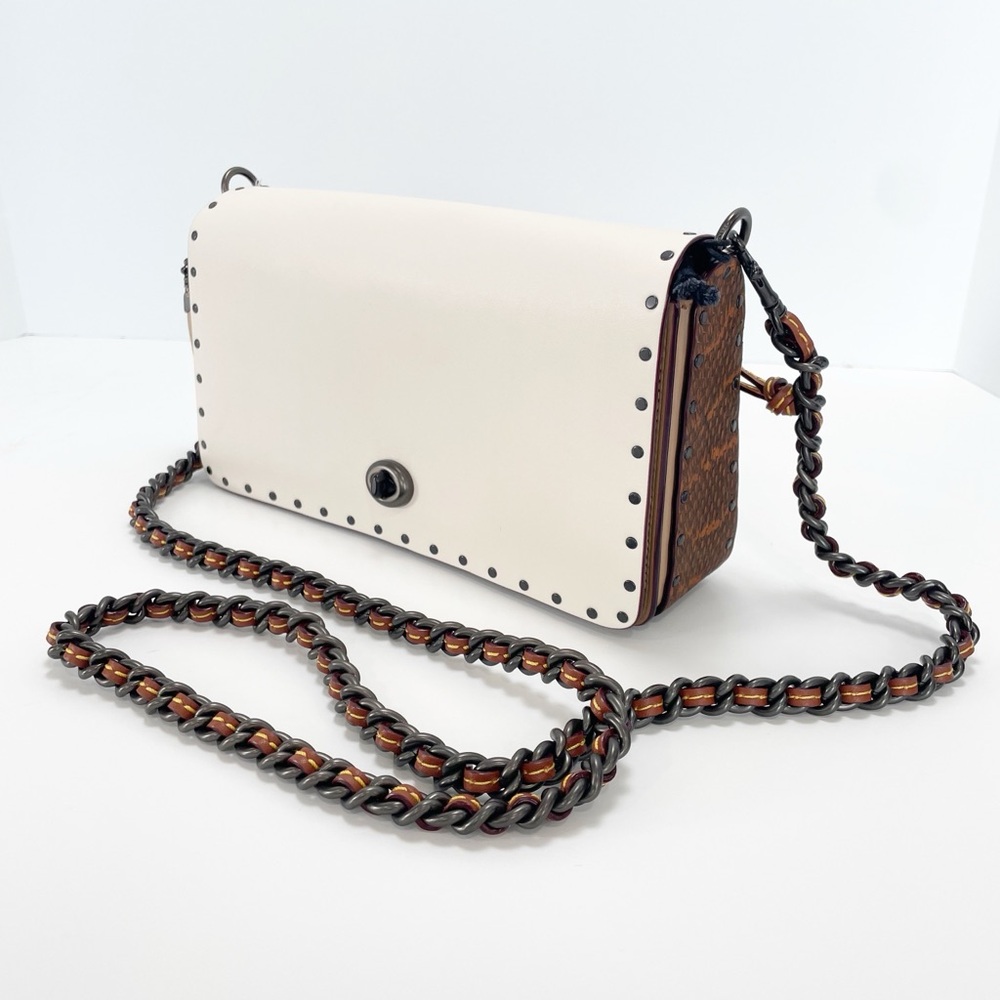 Coach Dinky With Rivets And Snakeskin Detail White Tan Crossbody B1880-30455 - Picture 1 of 16